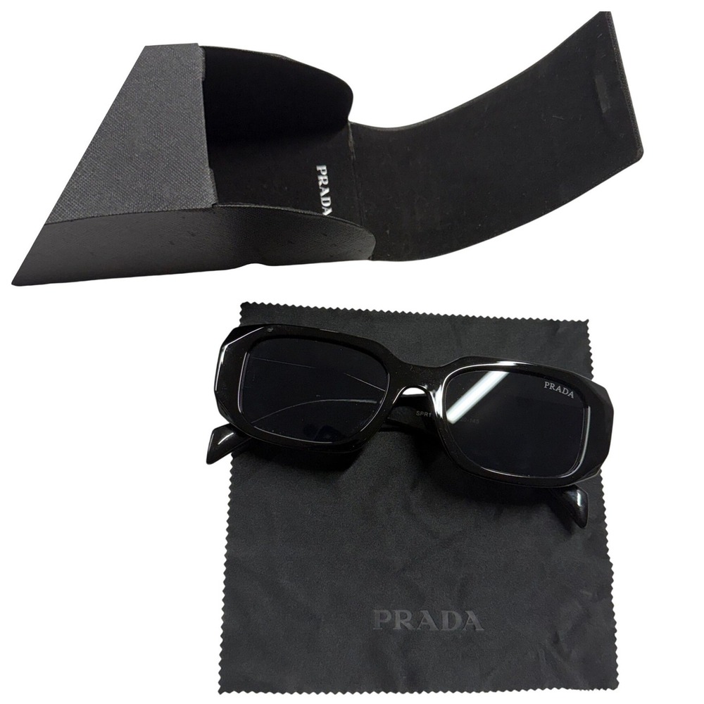 Prada Symbole SPR17WS Black Rectangular Sunglasses with Case and Cloth